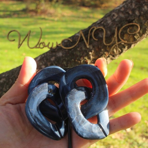 New Navy Tortoise Layered Circle Chain Earrings - Picture 6 of 9